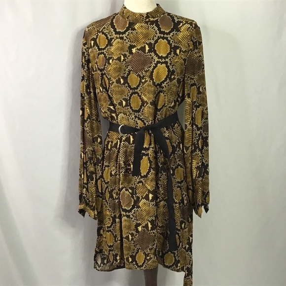 Nwot Zara Dress Snakeskin Long Sleeve Belted Animal Print Brown Black … - Picture 5 of 16